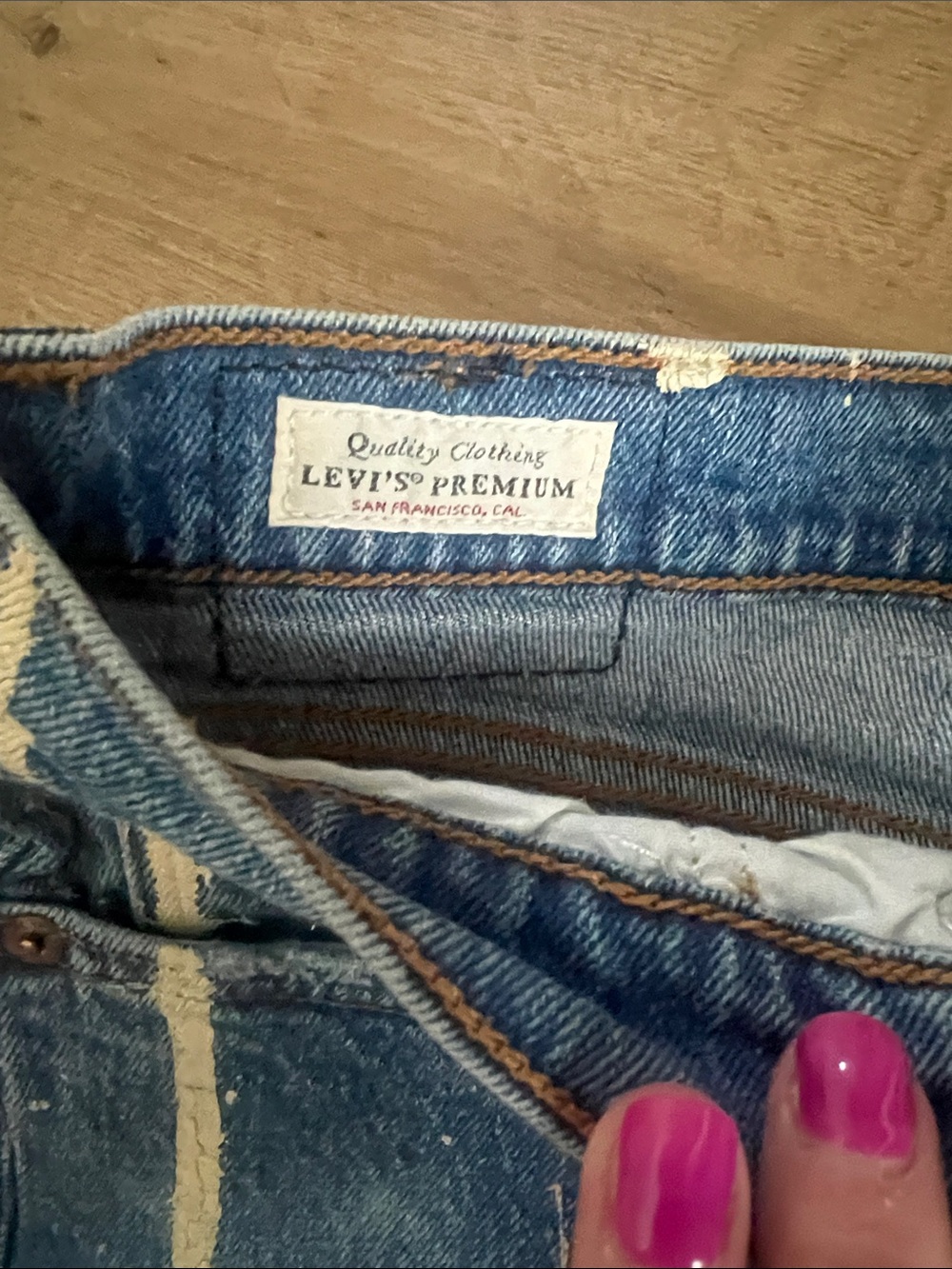 Tricia Fix Blue Denim Jean Shorts with Cream Lace and Pink Patch - Picture 5 of 6
